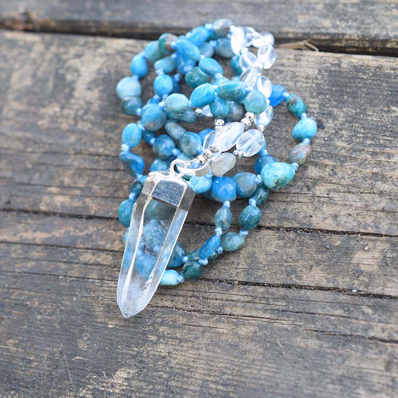 Blue Apatite & Clear Quartz Crystal Necklace
