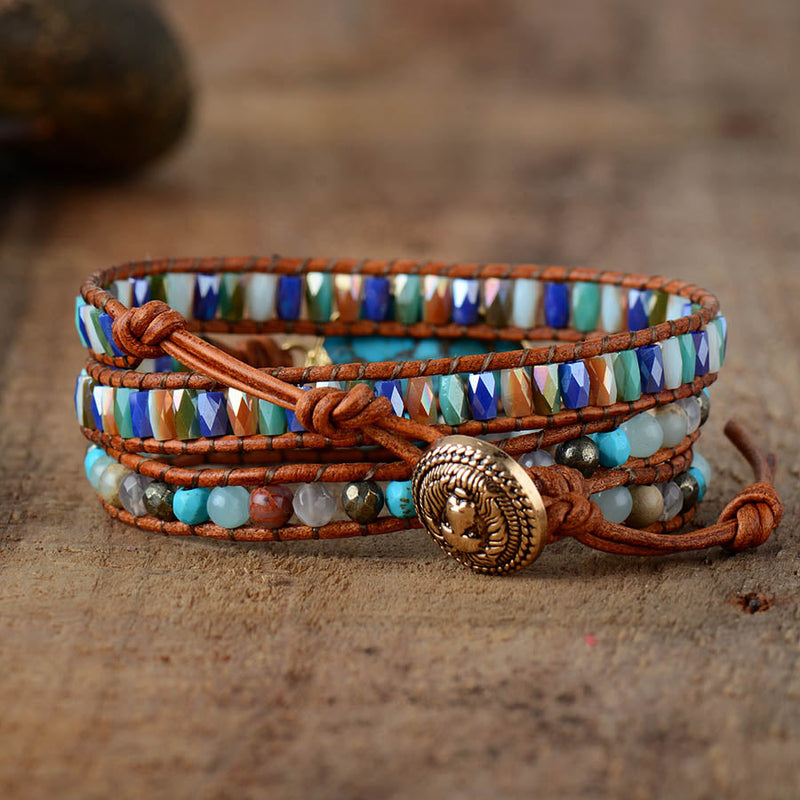 Handmade Turquoise Leather Bracelet – Healing Rock