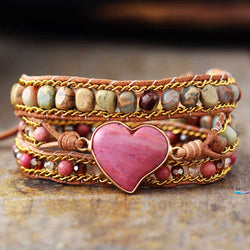 Natural Rhodonite Love Wrap Bracelet