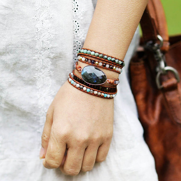 Handmade Labradorite & Agate Wrap Bracelet