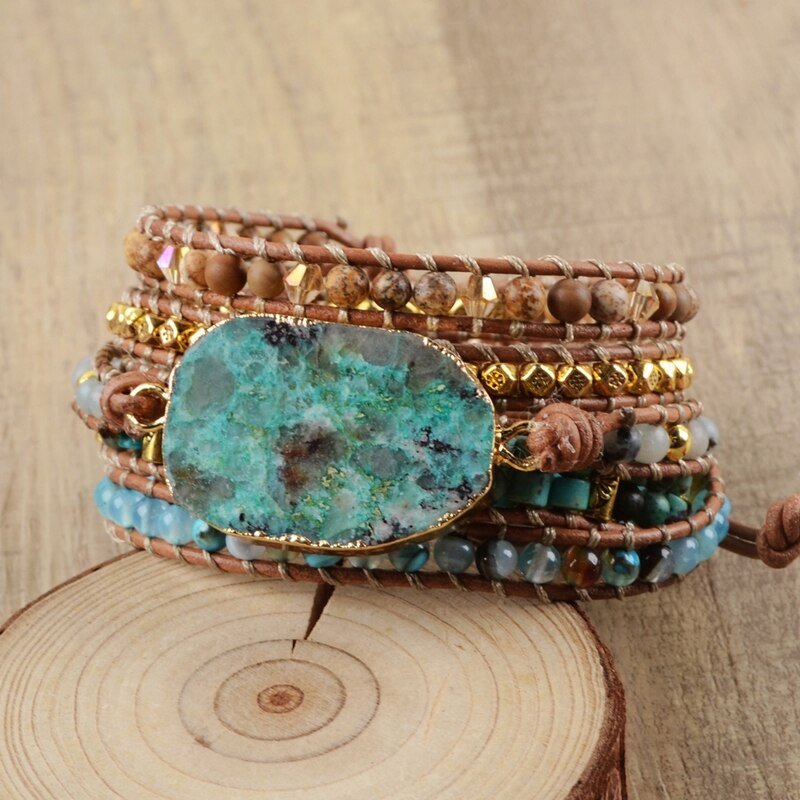Blue Chrysocolla & African Turquoise Wrap Bracelet