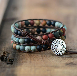 Semi-Precious Gemstones "LOVE" Leather Wrap Bracelet