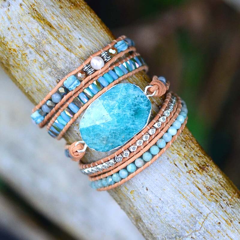 Water Blue Amazonite Wrap Bracelet